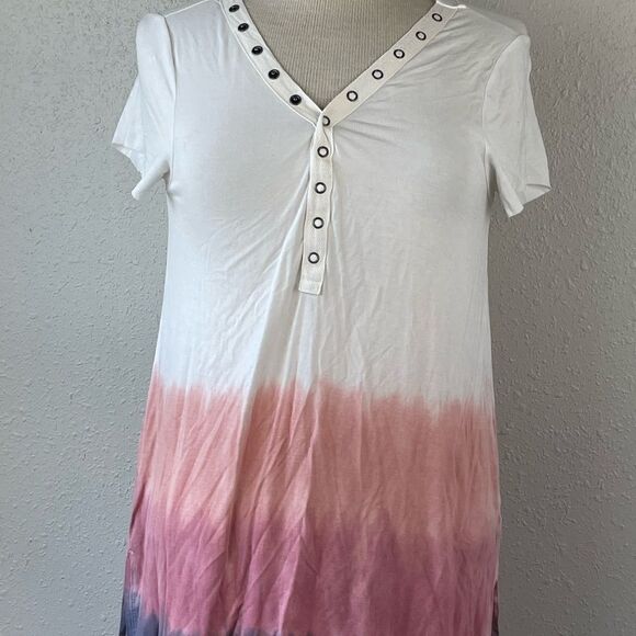 Pre-Owed American Eagle Womens Tie-Dye Snap V-Neck Open Back Short Sleeve Top S - Picture 1 of 5